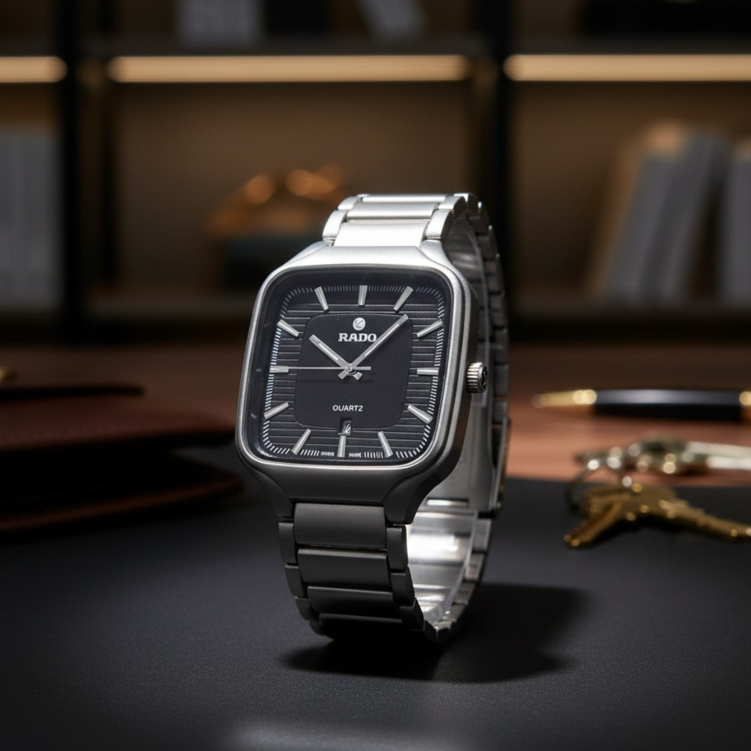 RD Square Silver Chain Watch – Luxury Stainless Steel Men's Wristwatch